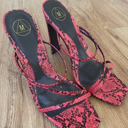 Never Been Worn Red Snakeskin Strappy Sandal Heels