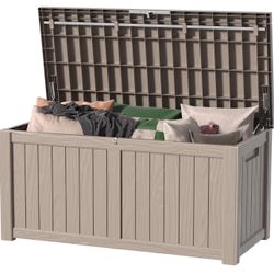 120 Gallon Outdoor Deck Box,Storage Lockable Waterproof Patio Furniture,Garden Tools,Cushions,Pool Accessories Outside Storage Resin Box(Grey) 