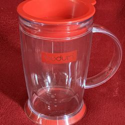 NEW Vintage BODUM DRINKING CUP MUG RED with handle lid * Made In SWITZERLAND *  NO BOX
