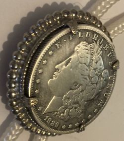 Vintage Metal Bolo Tie, 1888 Silver Dollar, Old Coin, Nice Design, Quality, Heavy Duty, Country & Western, Cowboy, Western Wear, Horse, Apparel, Acces