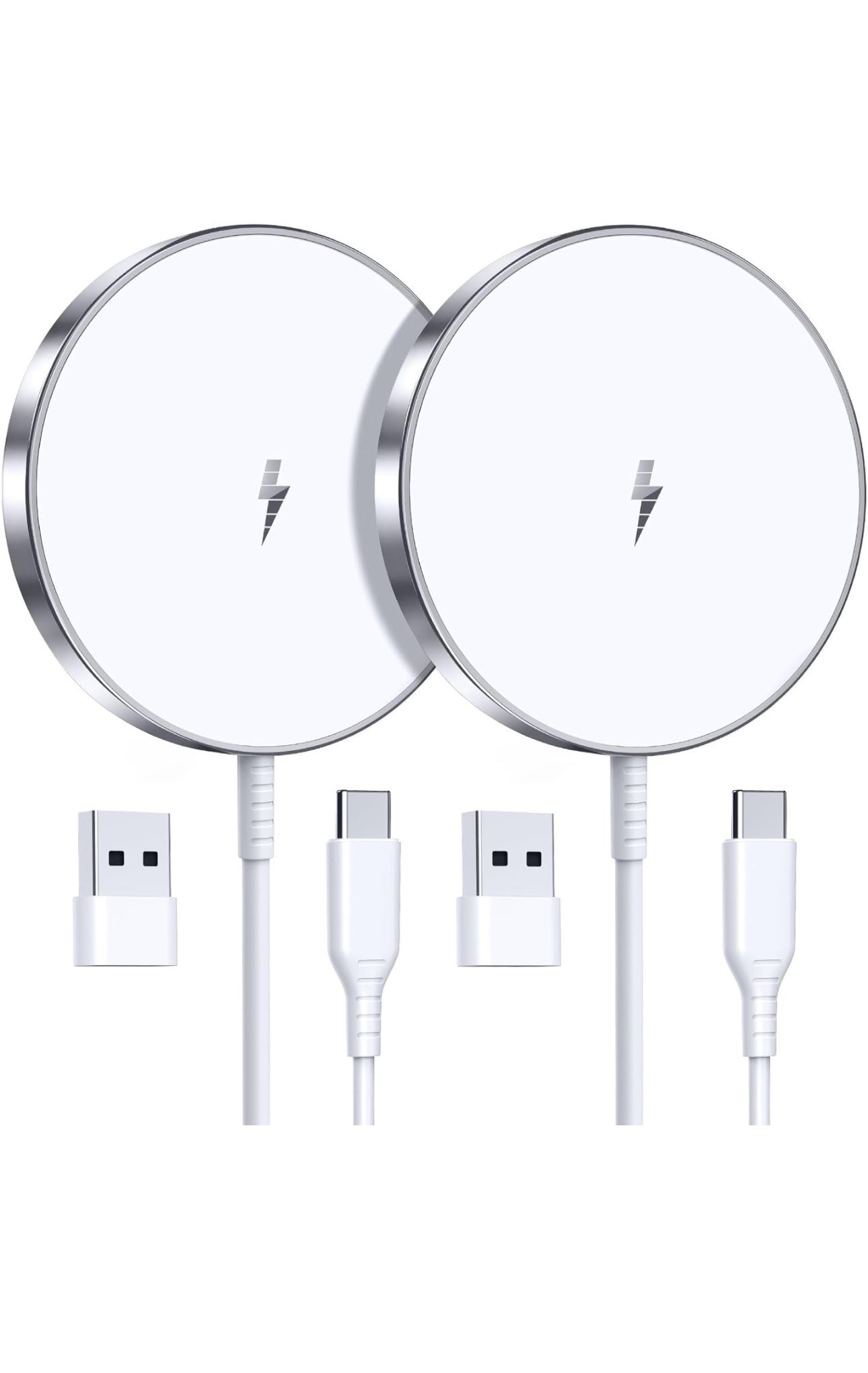 Magnetic Wireless Charger iPhone 15W Fast Apple Mag Safe Charger for iPhone 15/14/13/12 Series 2 Pack 5ft Cable Wireless Charging Pad for AirPods 3/2/