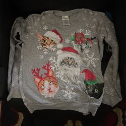 XS Light Up Christmas Sweatshirt (cat Print) 