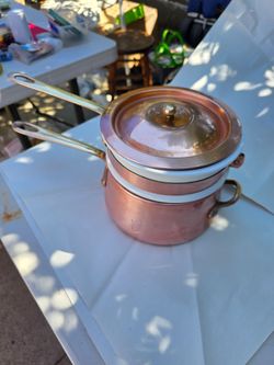 Vintage Copper & Porcelain-lined Double Boiler or bain-marie