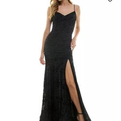 City Studios Juniors' Flocked Glitter Mesh Ruched Corset Gown