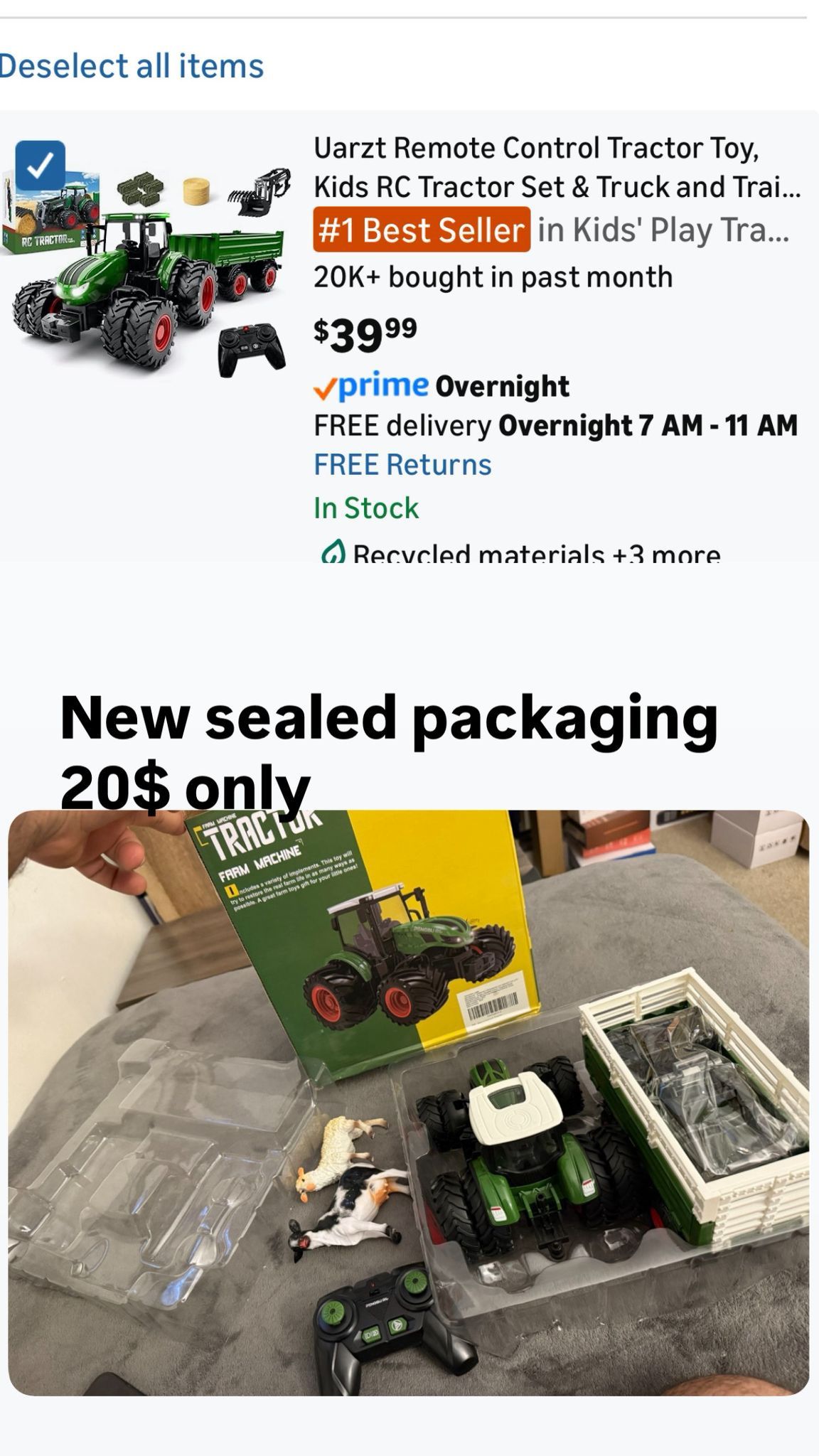 Remote Control Tractor Toy, Kids RC Tractor Set & Truck and Trailer Front Loader - Metal Car Head/8 Wheel/Light, Toddlers Farm Vehicle Toys for 3 4 5