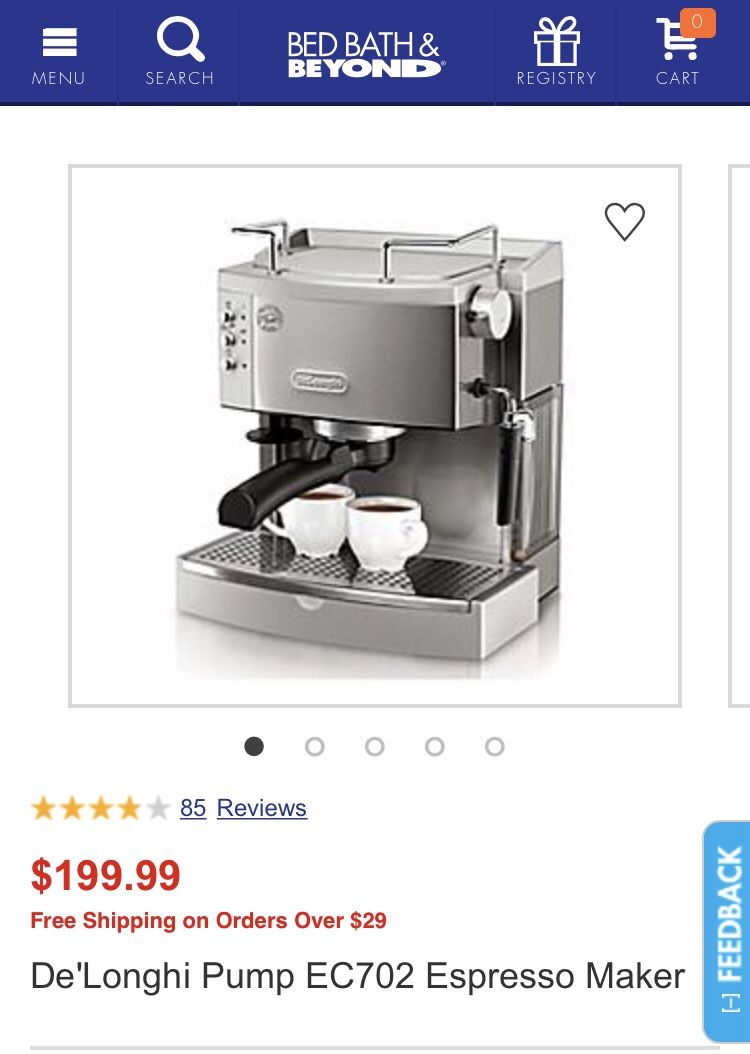 DeLonghi EC702 15-Bar-Pump Espresso Maker $80 or best offer