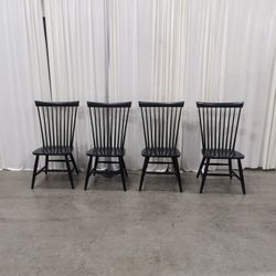 Ethan Allen Berkshire Fanback Windsor Side Chairs in Black, Solid Maple, Set of 4, Made in USA