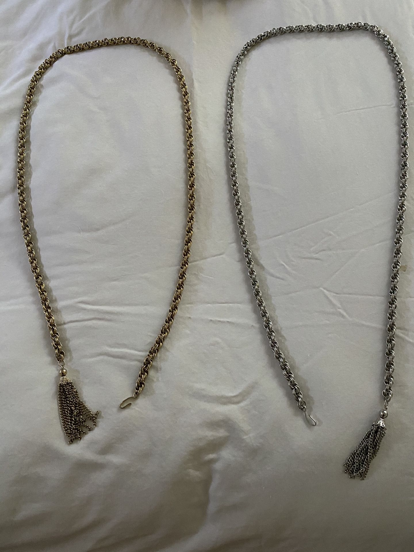 2 vintage heavy chain clip style belts (silver, gold colors) from the 70’s $8 each