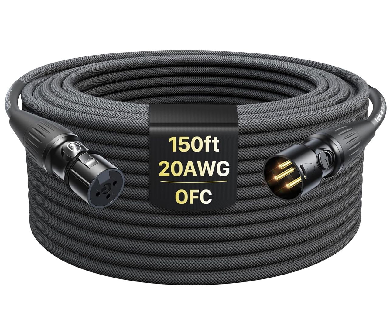 AA AUDIO ACCESSORY Audio Accessory  XLR Cables 150ft 1 Pack, Professional Gold-Plated Rean Connectors from Neutrik, Kevlar-Reinforced Nylon Braided Mi