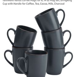 6 Coffee Mugs 14 oz, Dringking Cup with Handle for Coffee, Tea, Cocoa, Charcoal NEW Set
