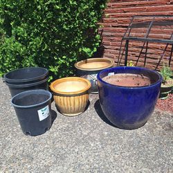 Assorted Outdoor Plant Potts Glazed Pottery And Plastic
