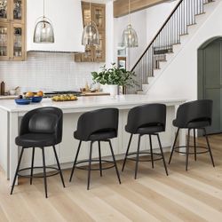 4X Black 26” Swivel Faux Leather Barstools 