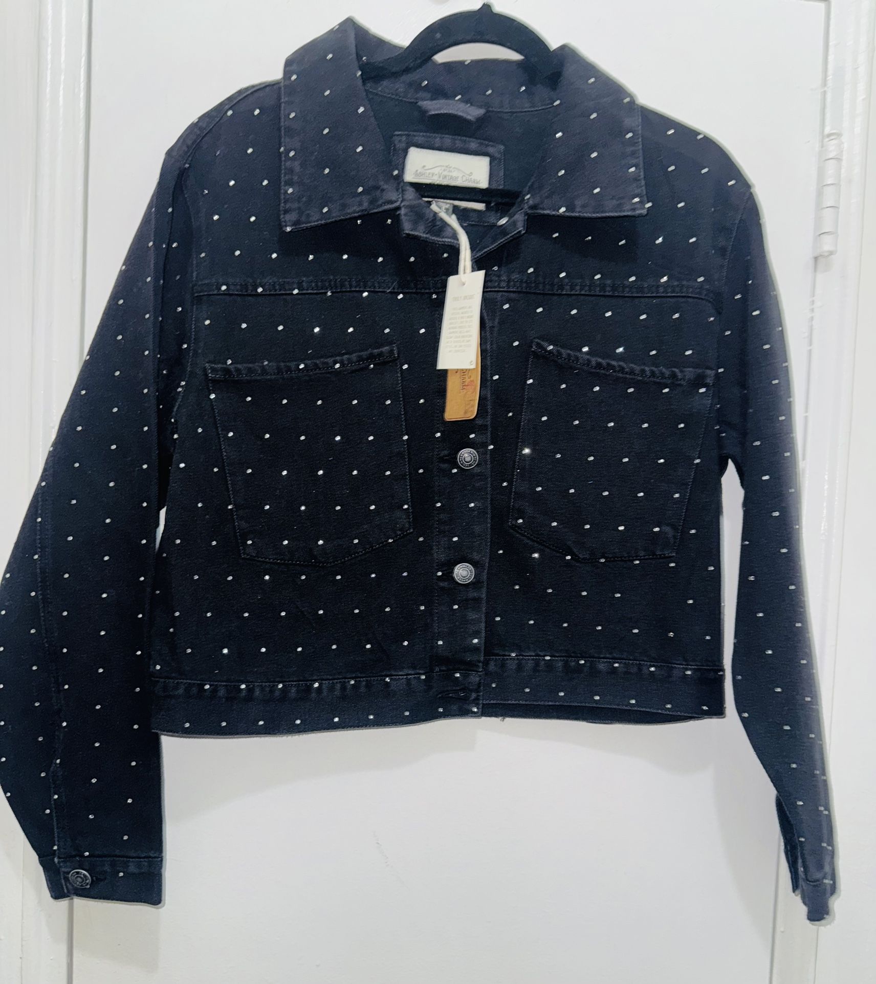 Denim jacket with rhinestones size L black