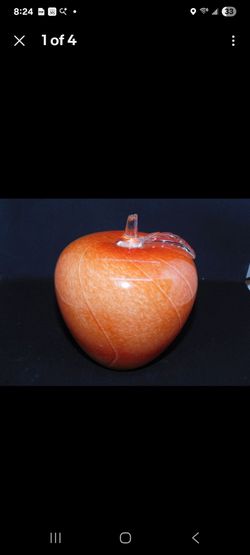 Vintage Hand Blown Art Glass Orange Swirl Apple Sculpture Paperweight 6"