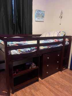 Twin Low Loft Includes Desk, Chest & Bookcase