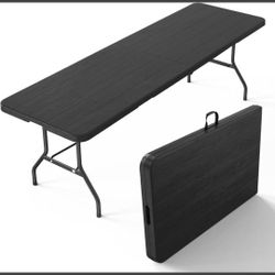 8' Rectangular Black Plastic Folding Table 