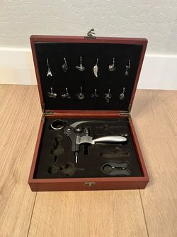 15 -Piece Wine Opener Set with Wine Glass Charms and Wooden Box