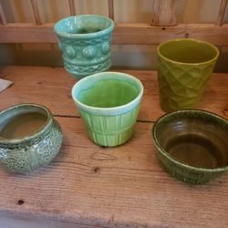 Vintage Ceramic Planters,  Green Lot 2