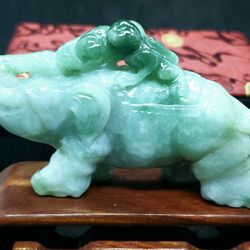 Burmese icy Type A Jadeite Jade Pendant Lucky Elephant.
