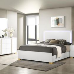 4 PC Queen Bedroom Set With Queen Bedframe Dresser Mirror Nightstand On sale Now