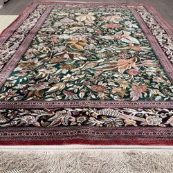 Handmade Silk Rug – 5x7 – Birds & Floral – Excellent Condition