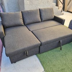 Super Deal Black Fabric Sectional W/ Pull Out Bed & Storage $379 