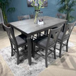 DINING ROOM SET-7 PCS -COUNTER HEIGHT, GREY - [NEW]