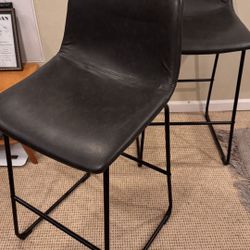 2 Leather Bar Stools Grey 