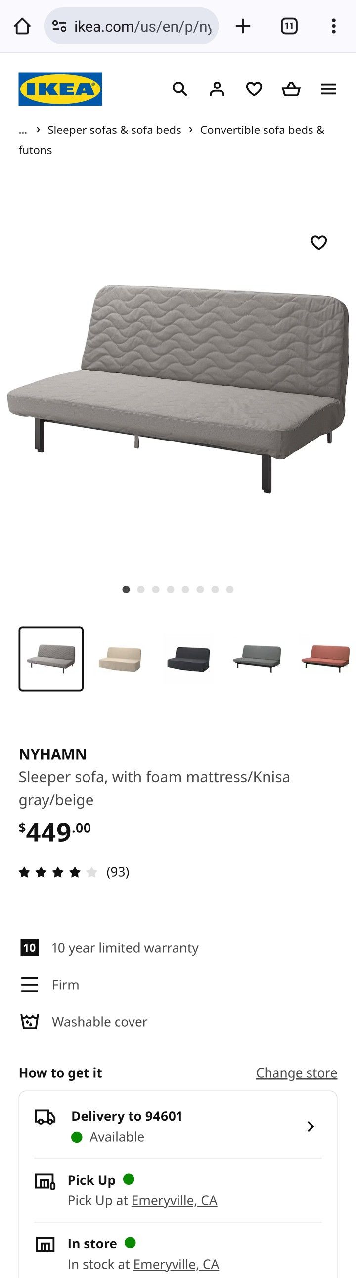 Ikea Nyhamn Sleeper Sofa Futon Bed