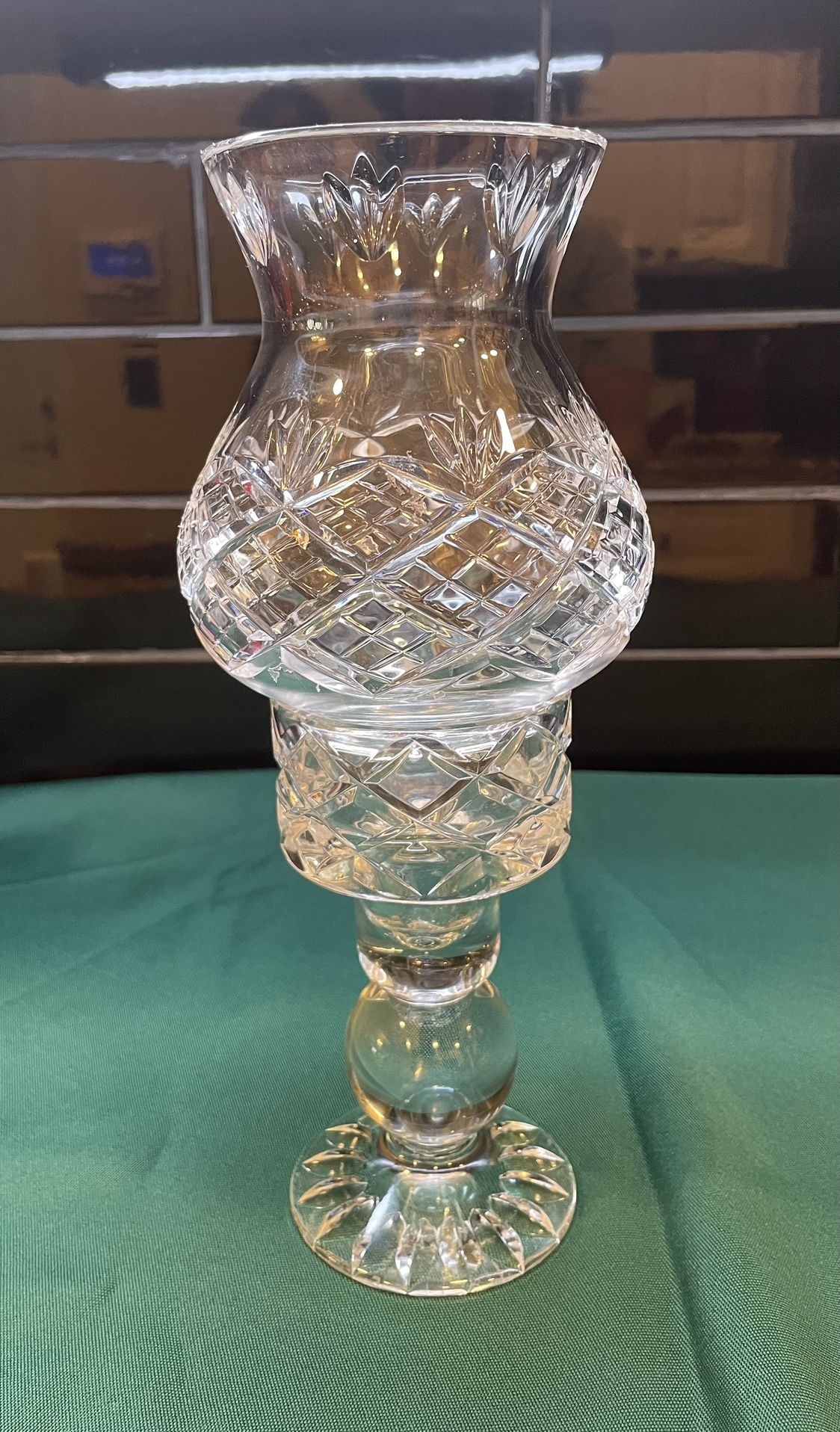 Stunning Vintage Cut Crystal Hurricane Lamp With Globe