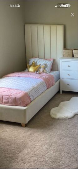 Cream Velvet Twin Bed