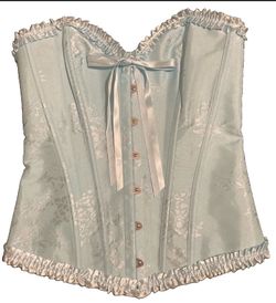 Women's Baby Blue Lace Up Boned Overbust Corset Size Small Jacquard Romantic Fairy Feminine Coquette Cottage Core Cute Mermaid Ice Queen, Angel Cinder