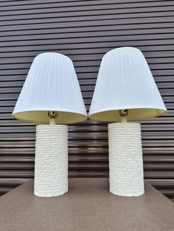 pair Of Vintage Textured Ceramic Lamps