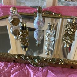 5 Tiny Vintage Perfume Bottles , Vanity Tray 