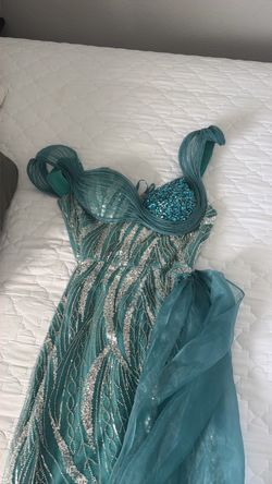 Teal Sequin Beaded Formal Gown vestido elegante