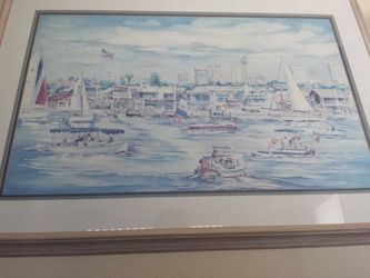 Jane London watercolor. Framed lithograph.