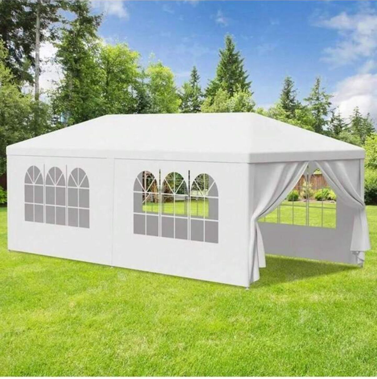 10 ft. x 20 ft. White Wedding Party Canopy Tent Outdoor Gazebo with 6-Removable Sidewalls