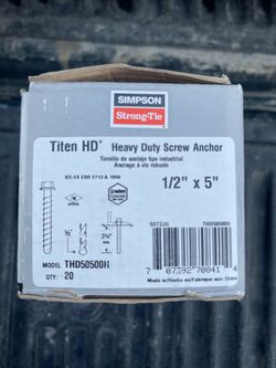 Brand new in box Simpson strong-tie 1/2” x 5” concrete screw anchors 20 pack