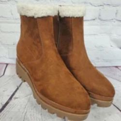 DKNY Women's Brown Faux Fur Suede Leather Boots