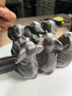 Vintage Pier 1 Rustic Resin Elephants Reflecting in Mirror