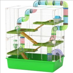 23" 5-Tier Hamster Cage with Wheel and Water Bottle, Green~NEW~Pawhut