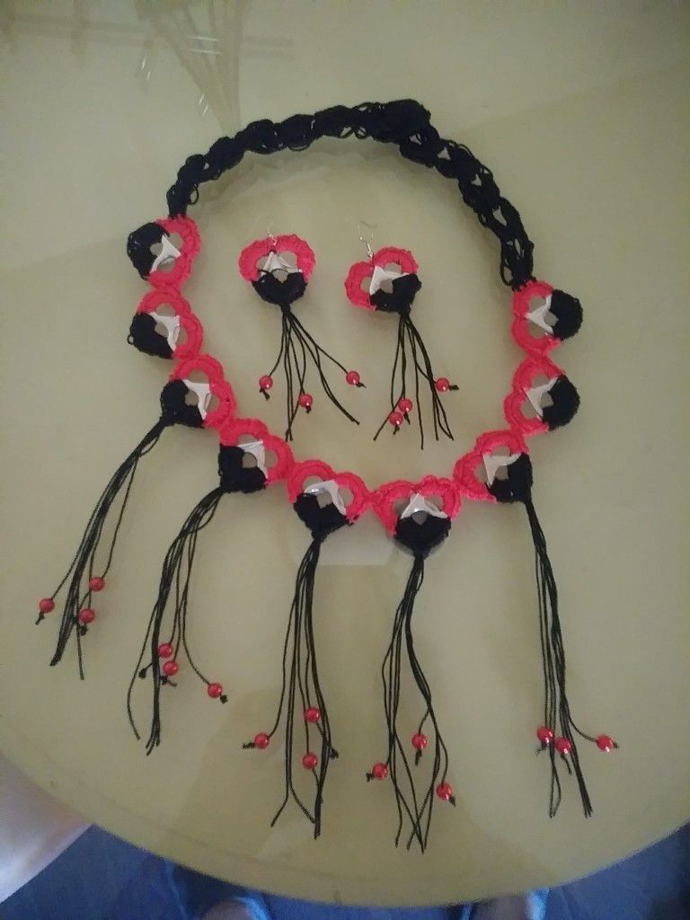Handmade Crochet Necklace And Earrings
