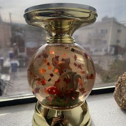 Bath & Body Works Wick Candle Holder WATER GLOBE FALL Fox & Squirrel Pedestal 
