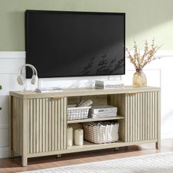 <<Holiday Sales>>Fluted TV Stand,Entertainment Media Center for 65”TV,Mid Century Modern Caninet TV Console w/Storage
