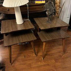 Two Midcentury Real Wood Side Tables 