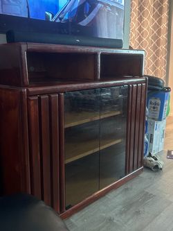 Wood TV Stand with Glass Doors