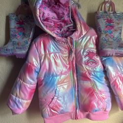 Poppy Puff Jacket With Matching Rain Boots 