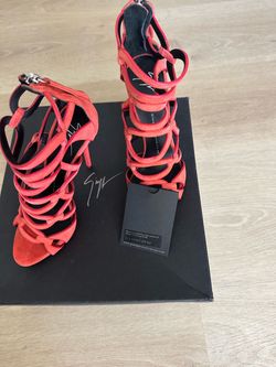Giuseppe Zanotti Coral-Red Strappy Suede High Heels