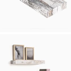 Scholartree Floating Shelves for Wall Mounted Set of 2, Wood Shelf for Living Room, Bedroom Rustic White