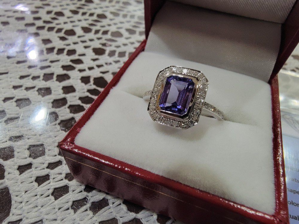 1.66 Cts Certified Natural Tanzanite Diamond 14K Designer White Gold Ring